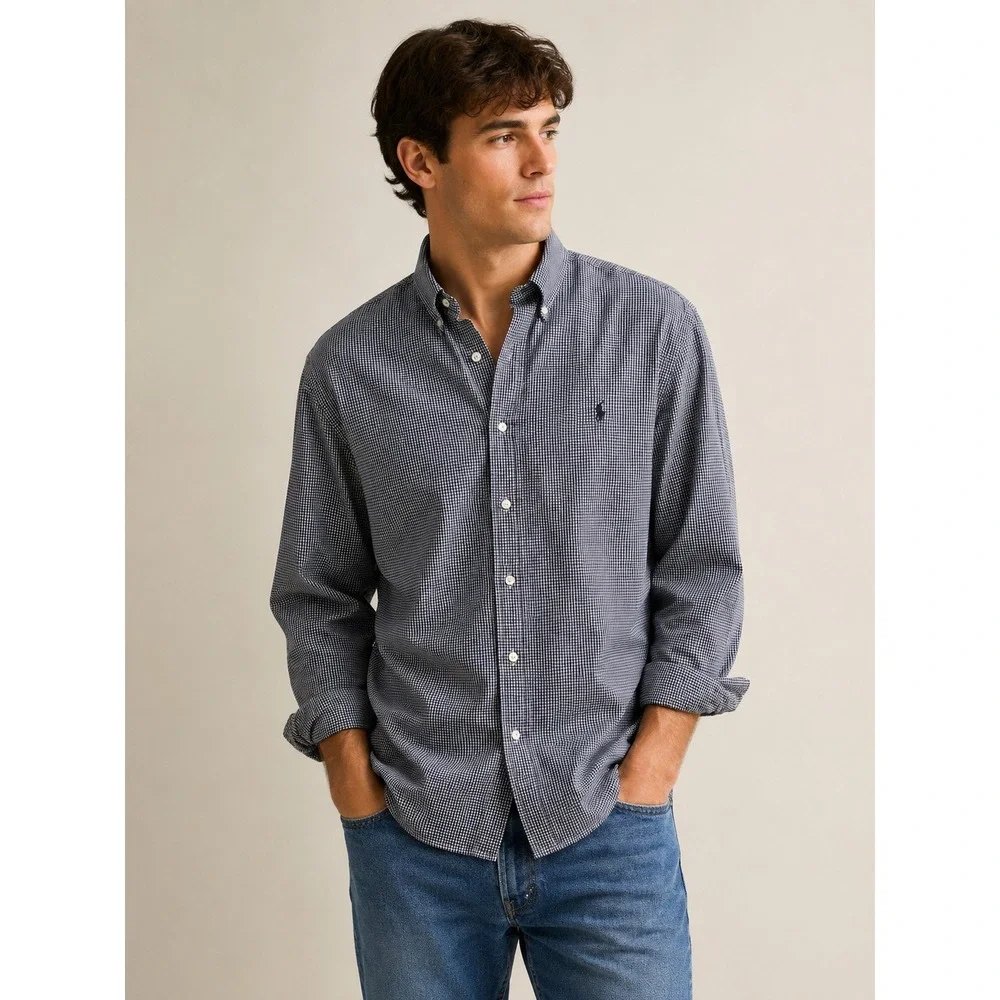 Polo Ralph Lauren Blake Shirt Mens‎ XL Navy Blue White Gingham Cotton Button